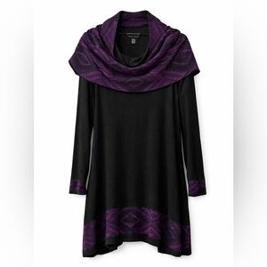 Alison Sheri Women’s Small Black Purple Cowl Neck Tunic Southwestern Print